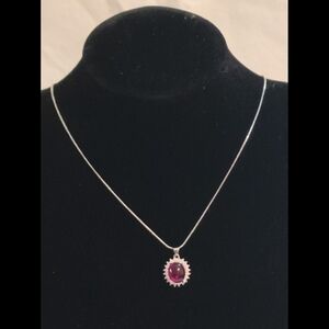 Elegant 925 Silver and Ruby Cabachon Pendant Necklace